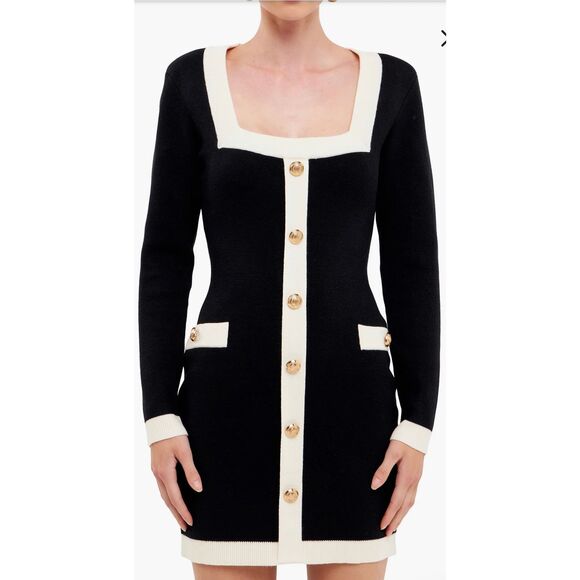 Endless Rose Knit Sweater Mini Dress Contrast Trim Size Medium - Picture 2 of 9